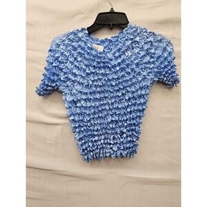 Starmaker Womens Popcorn Texture Top Blue Polyester Blend Casual Size One Size